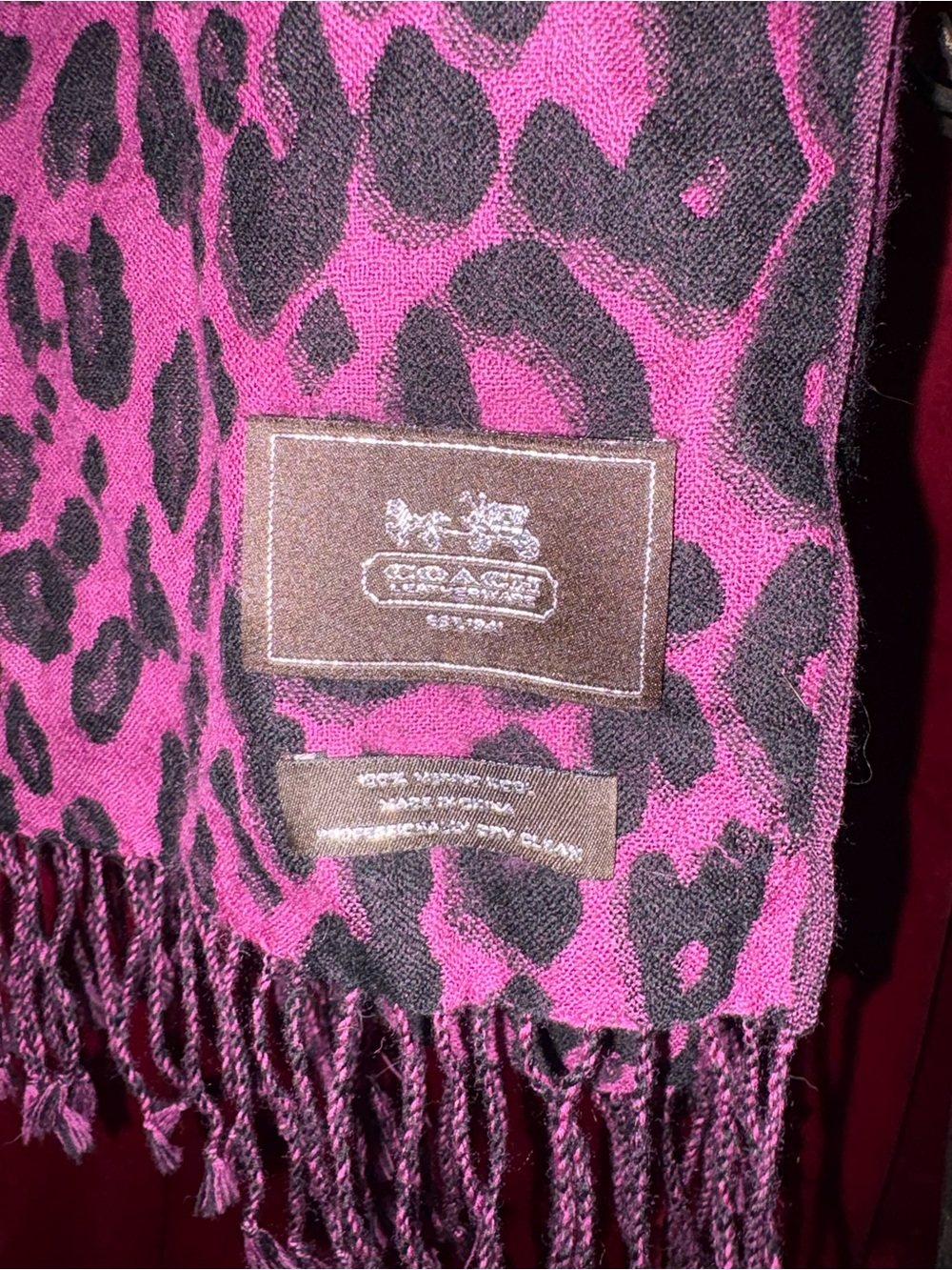 Vintage Coach Purple and Black Leopard Print Fringe Scarf - Picture 3 of 3